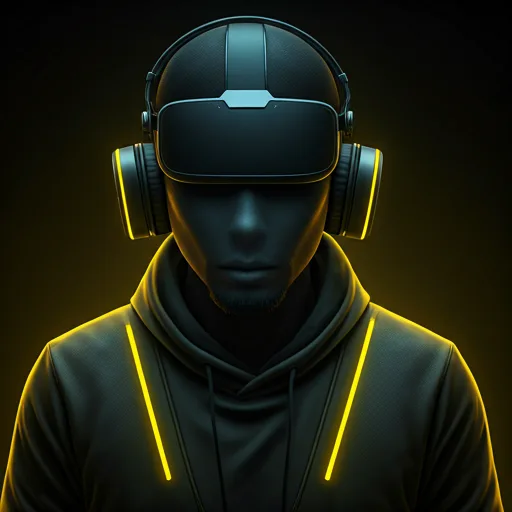Professional digital creator wearing high-tech VR production gear frame layout